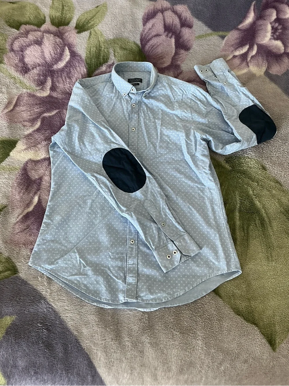 Zara Man Patch Elbow Button Down Shirt